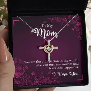 MOM GIFTS Silver Cross Pendant Necklace with Message Card & Gift Box V-Day